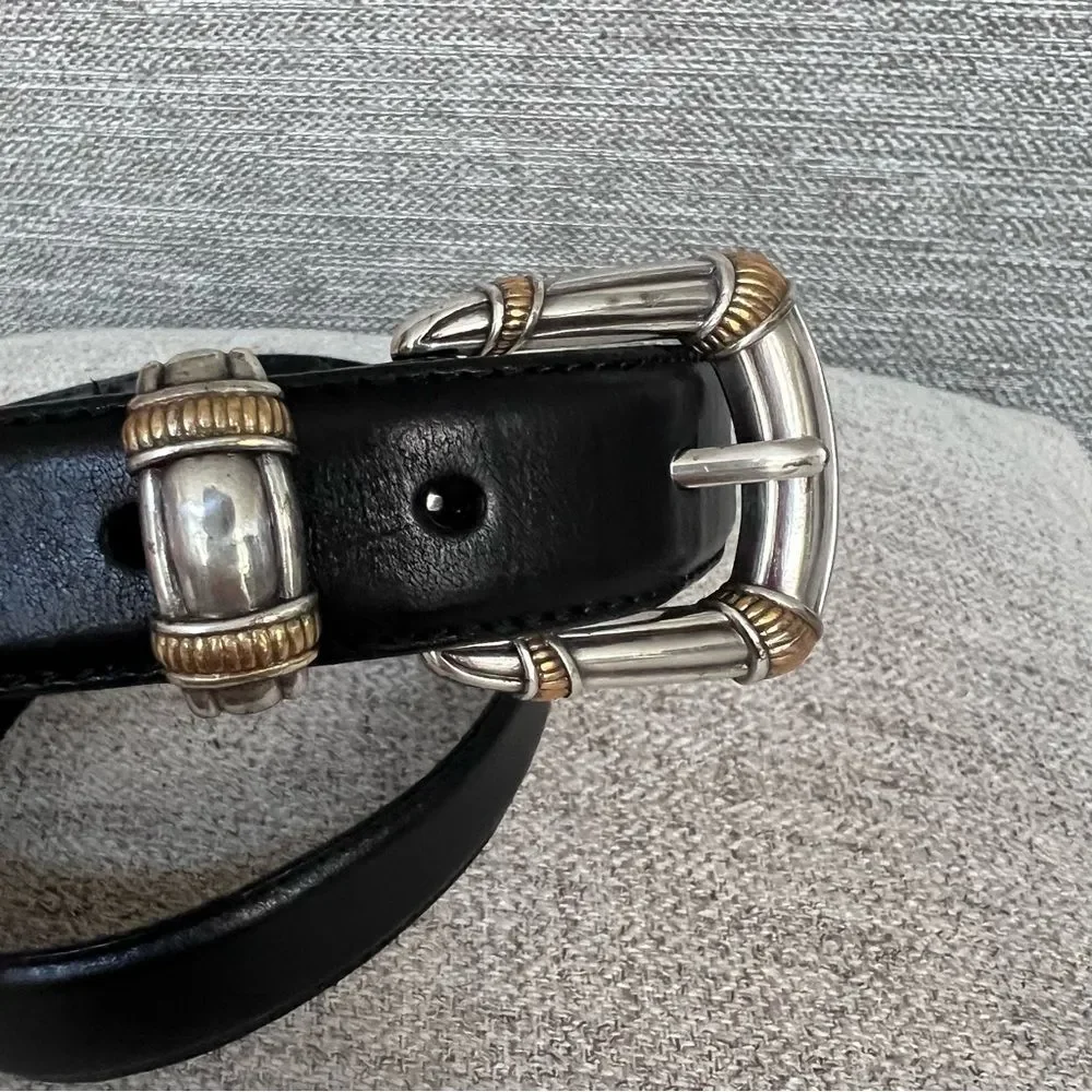 Vintage Fossil Black Leather Belt With Ornate Buckle
